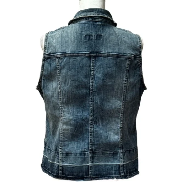 Urban Koach Blue Denim Fabric Distressed Vest Size M - Picture 3 of 6
